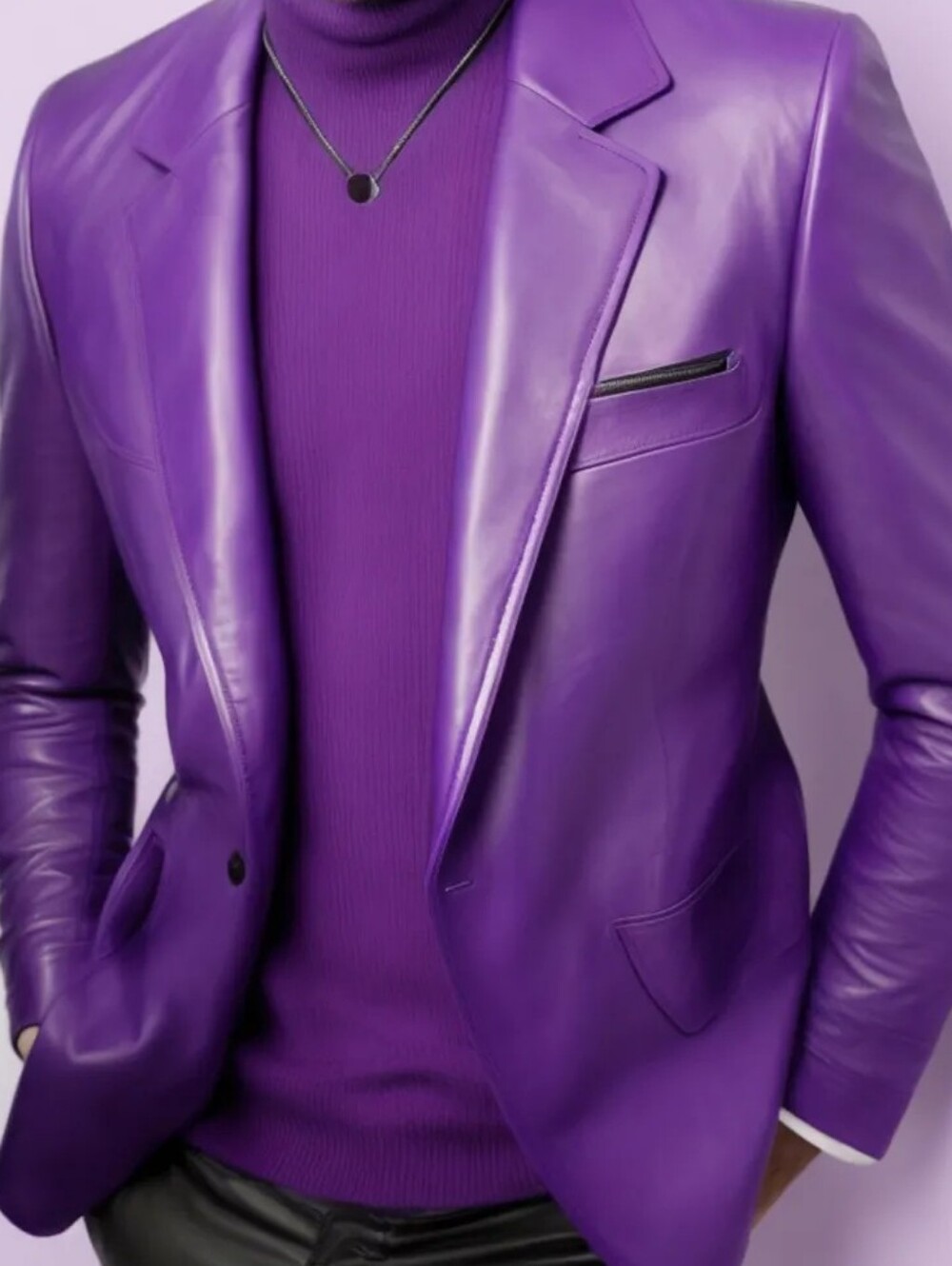 Purple PU Leather Blazer